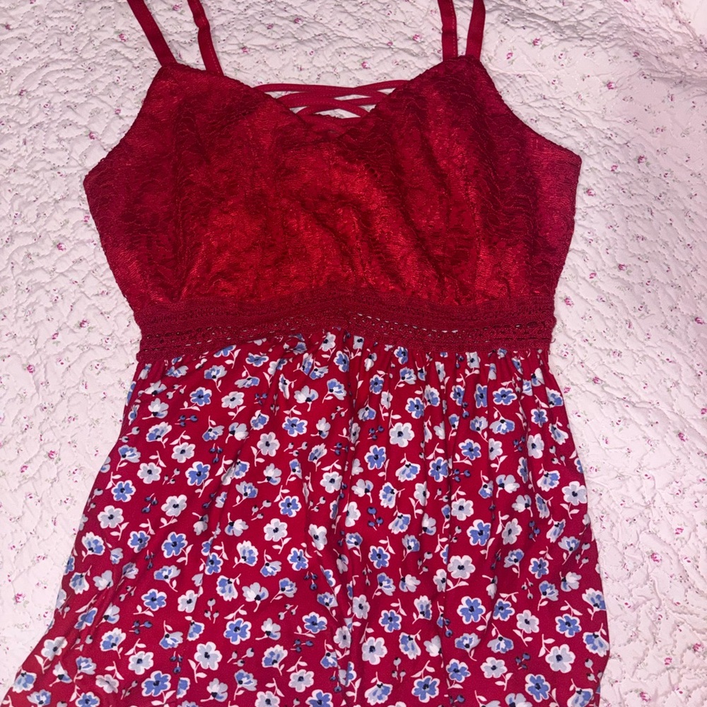 Red Floral Lace Women's Blouse